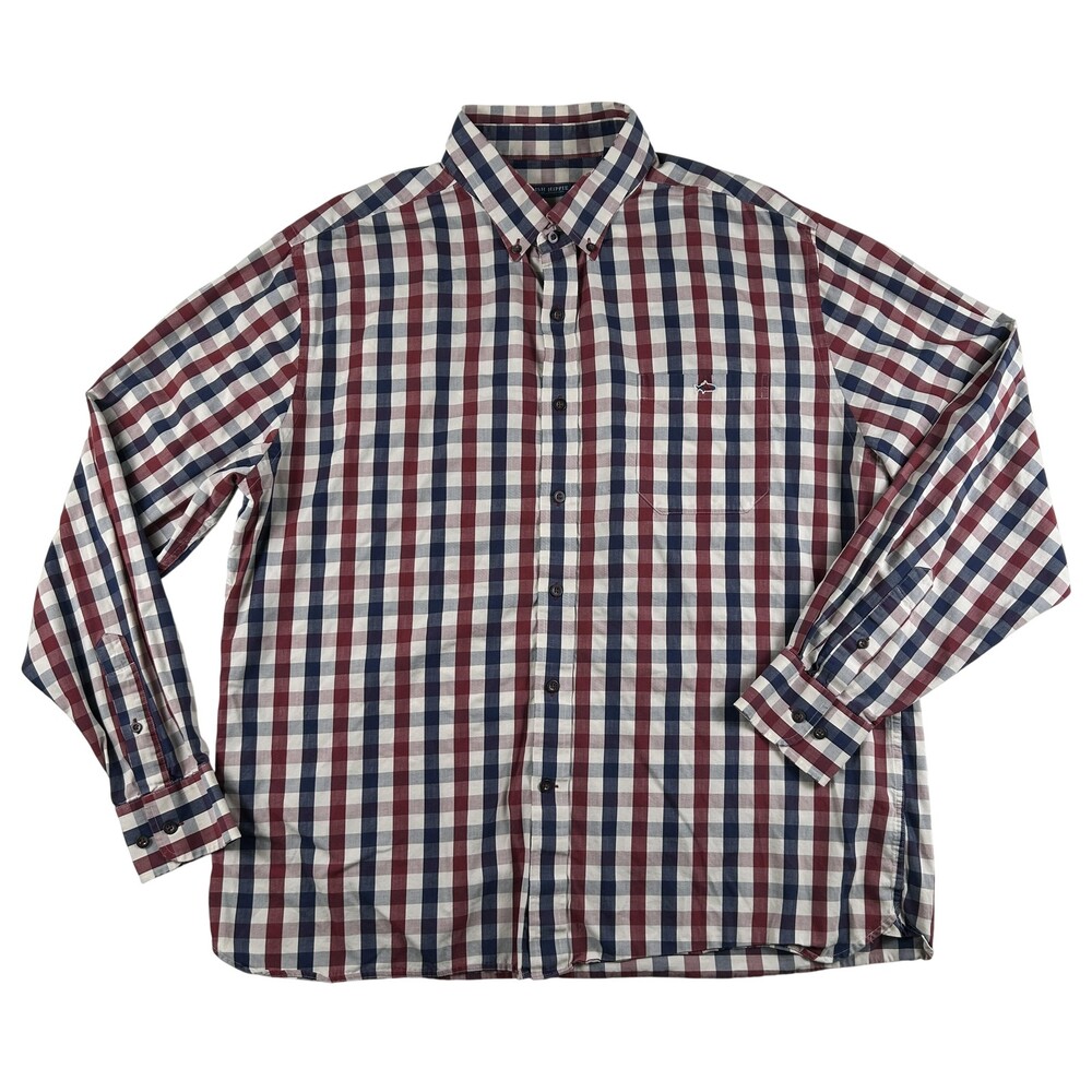 Fish Hippie Shirt Mens 2XL Multicolor Check Long Sleeve Button Front Stretch